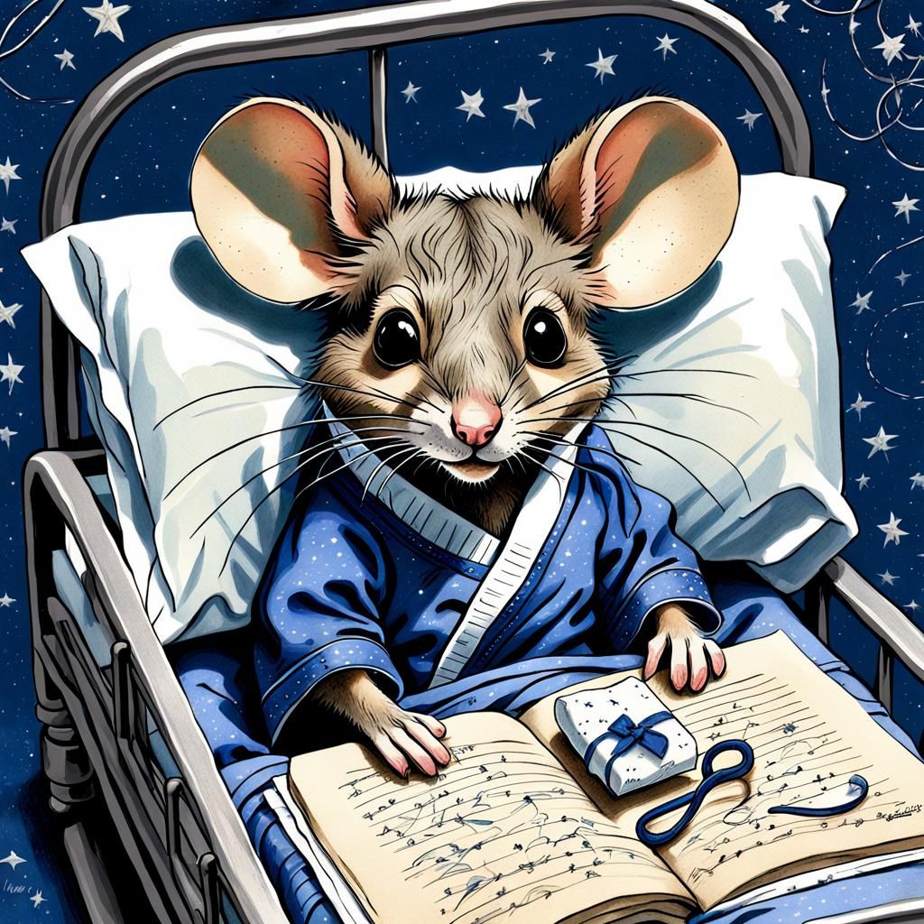A mouse in a hospital bed.