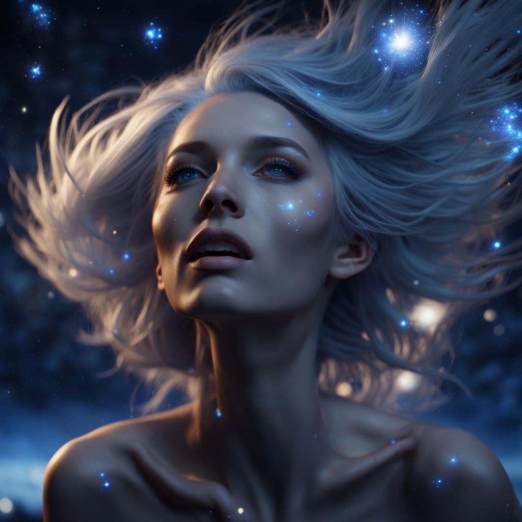 Woman Reflecting Supernova in the Night Sky