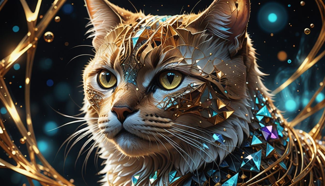 Cute Cat Interacting with Abstract Physics Visualizations