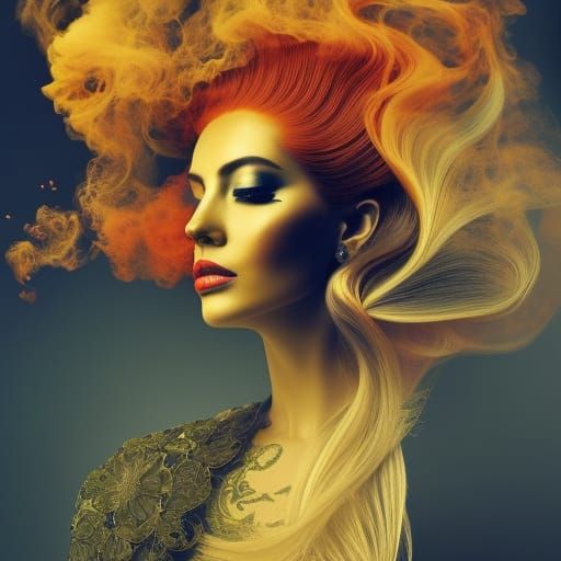 Fiery Portrait in Ink Blot Style