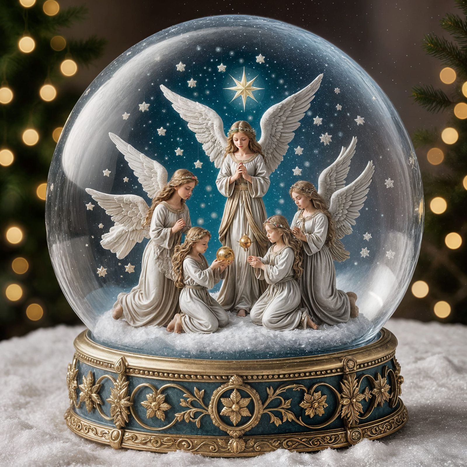 Angelic Choir in Snow Globe: Heavenly Scene