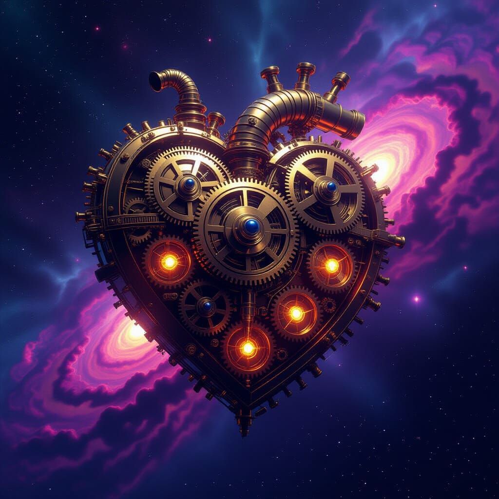 Colossal Clockwork Heart in Deep Space
