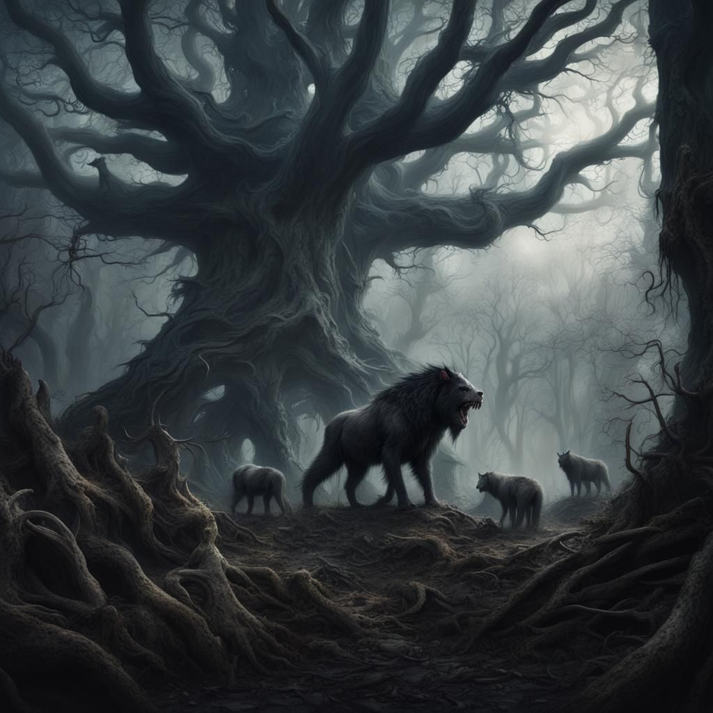 Dark Forbidden Forest with Terrifying Beasts