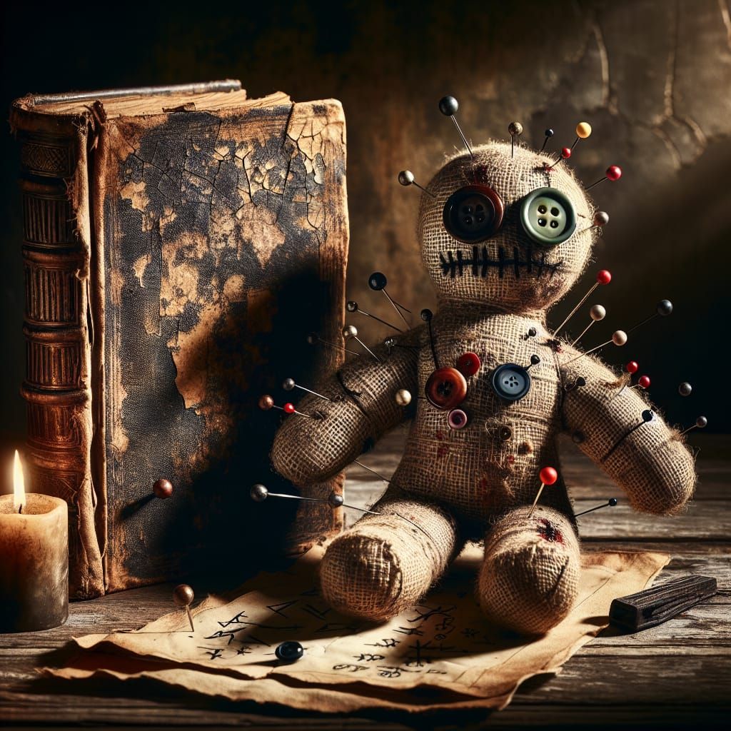 Ominous Voodoo Doll in Candlelight