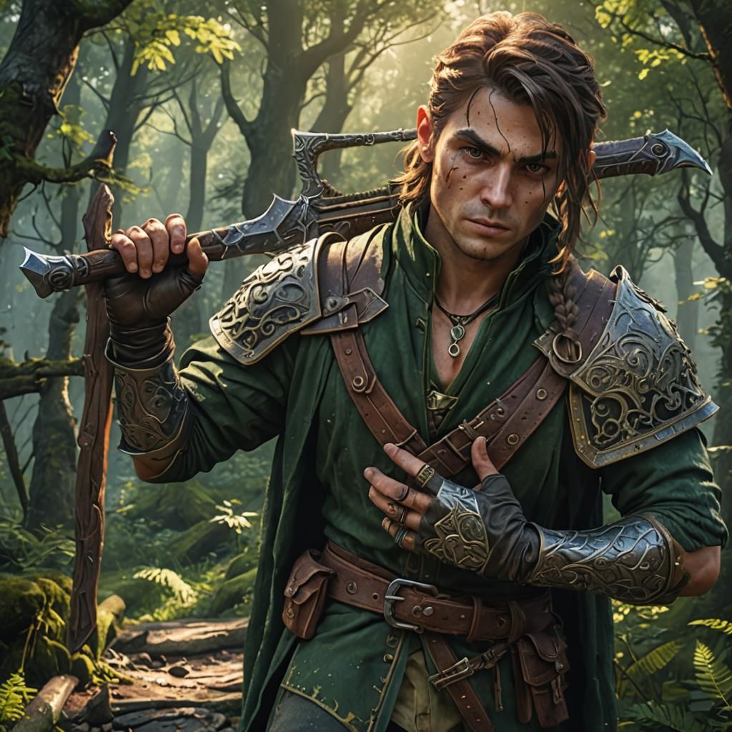 Fantasy Rogue in Forest: Detailed Matte Painting