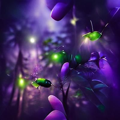 Enchanted Forest with Fireflies in Volumetric Lighting