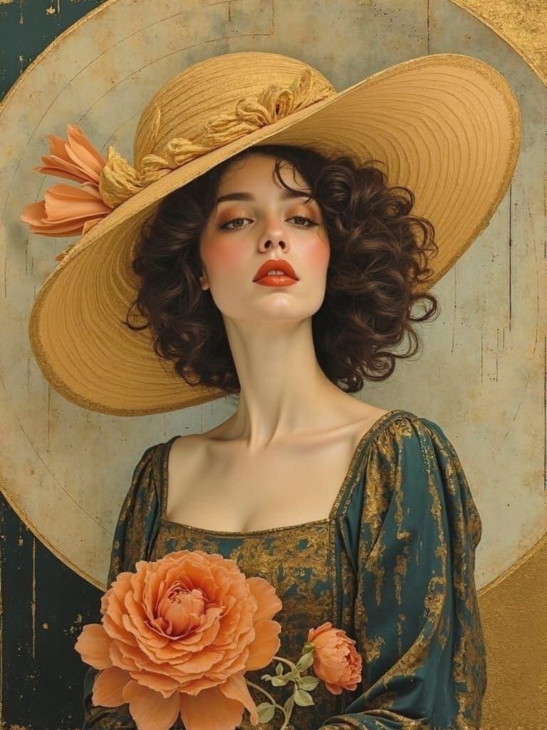 Art Deco Woman with Swirling Hair in Geometric Style