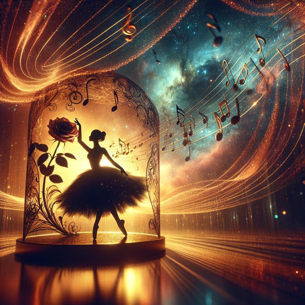 Ethereal Ballerina Dancing in Cosmic Music Box