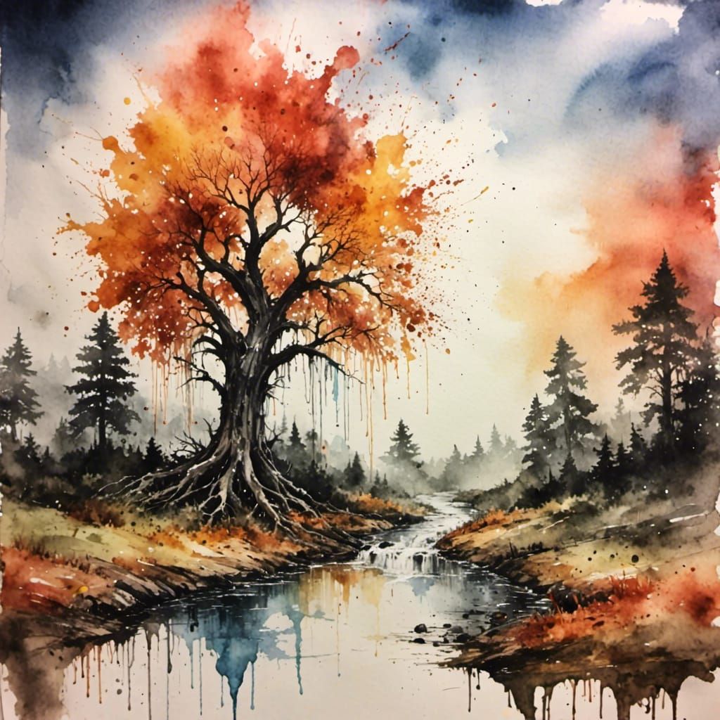 Peaceful Watercolor Landscape Painting