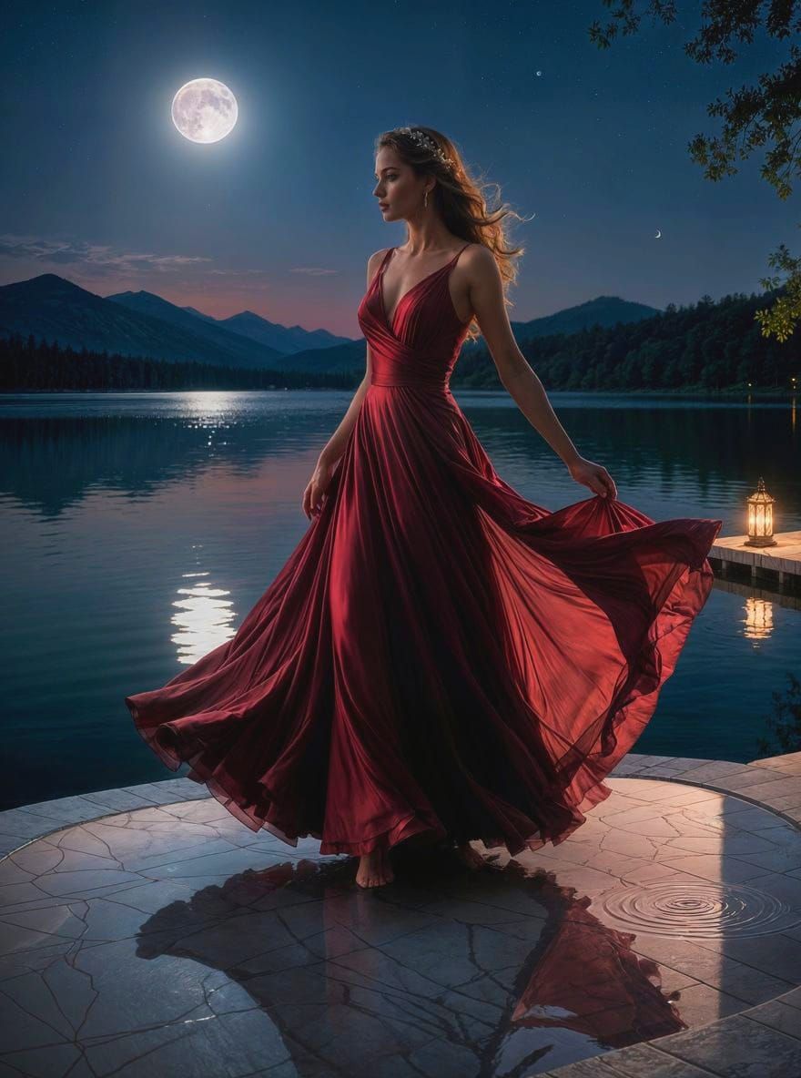 Crimson Waltz: A Woman in Dynamic Motion