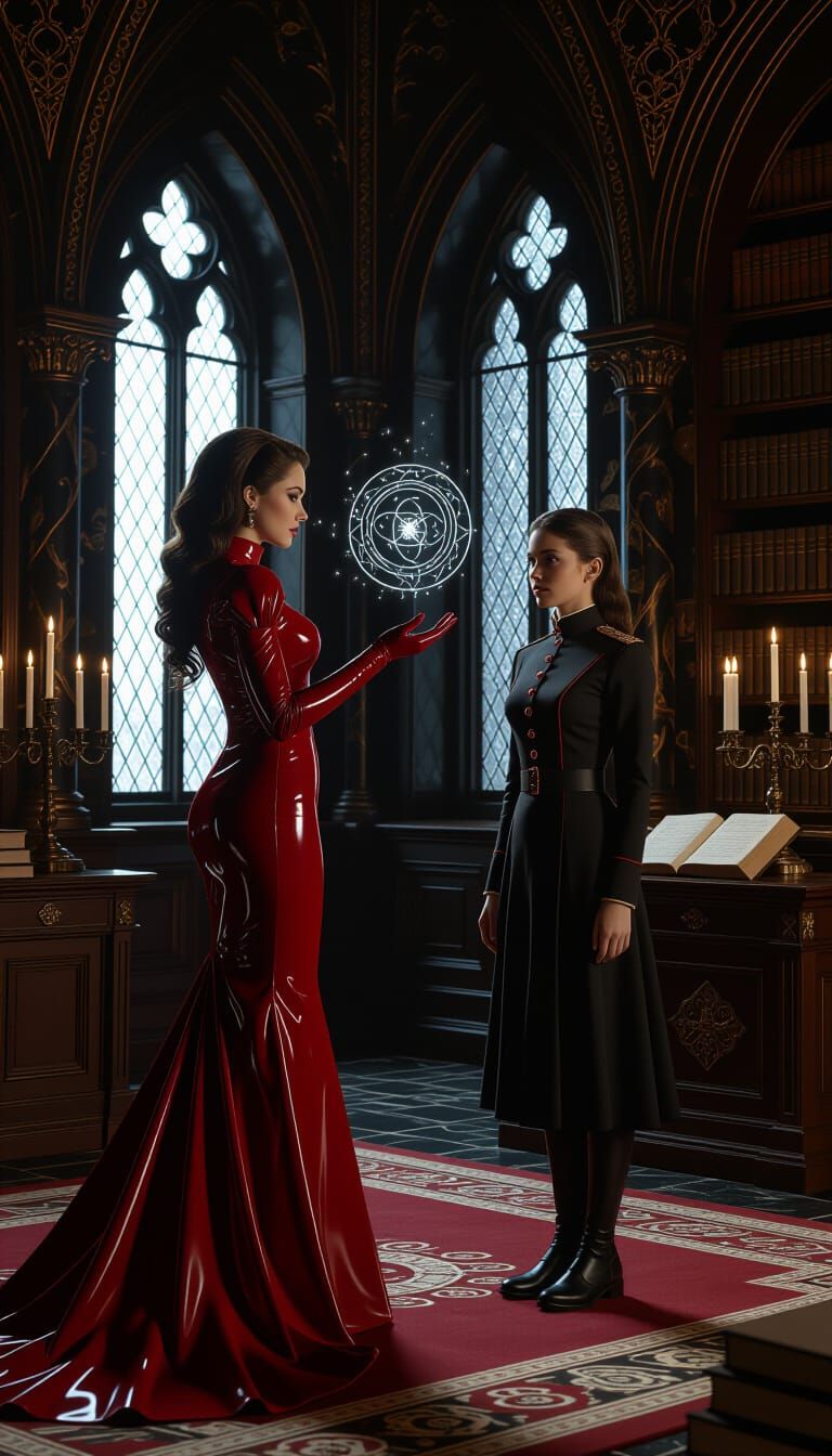 Mystical Teacher in Gothic Chamber, Digital Art