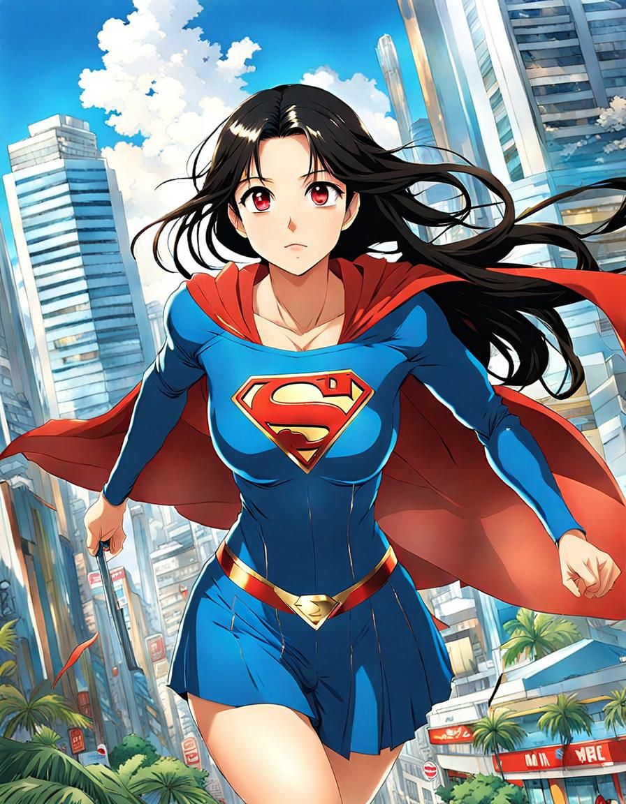 Indonesian Supergirl Anime Art in Tropical City