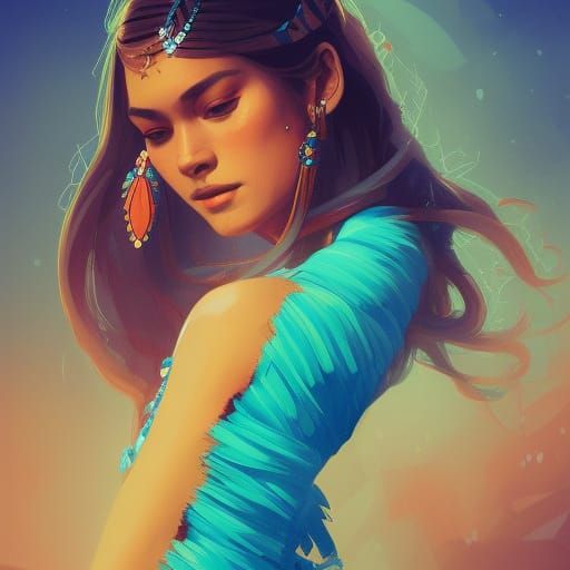 Aztec Woman Portrait in Art Nouveau Style