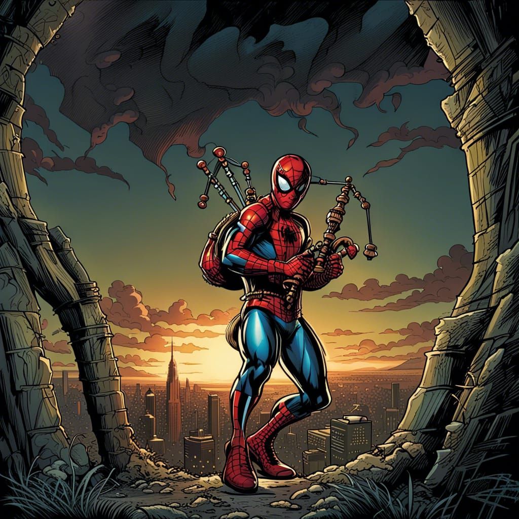 Spider-Man Plays Bagpipes in Comic Book Art