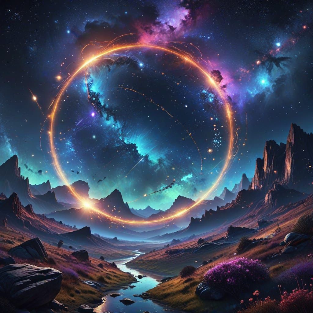 Vibrant Cosmic Landscape with Constellations in Digital Art