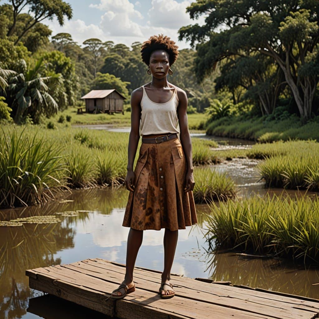 Sensual African Woman Surrounded by Lush Green Foliage