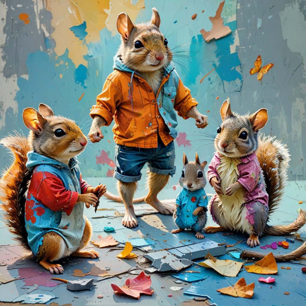 Whimsical Forest Friends in Vibrant Impasto Style