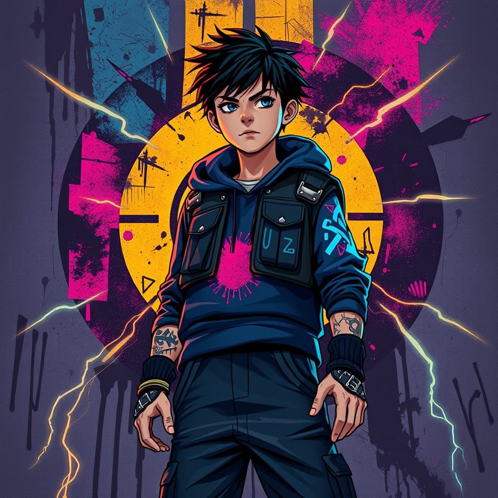 Defiant Youth in Vibrant Graffiti Style