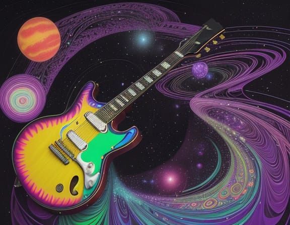 Surreal Electric Guitar in Vibrant Psychedelic Patterns