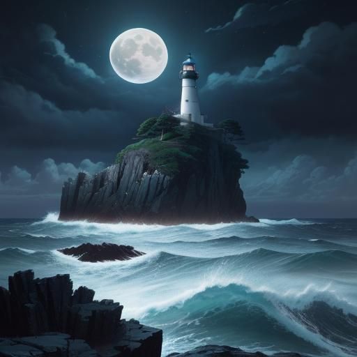 Stormy Seas Lighthouse: Anime Key Visual Art