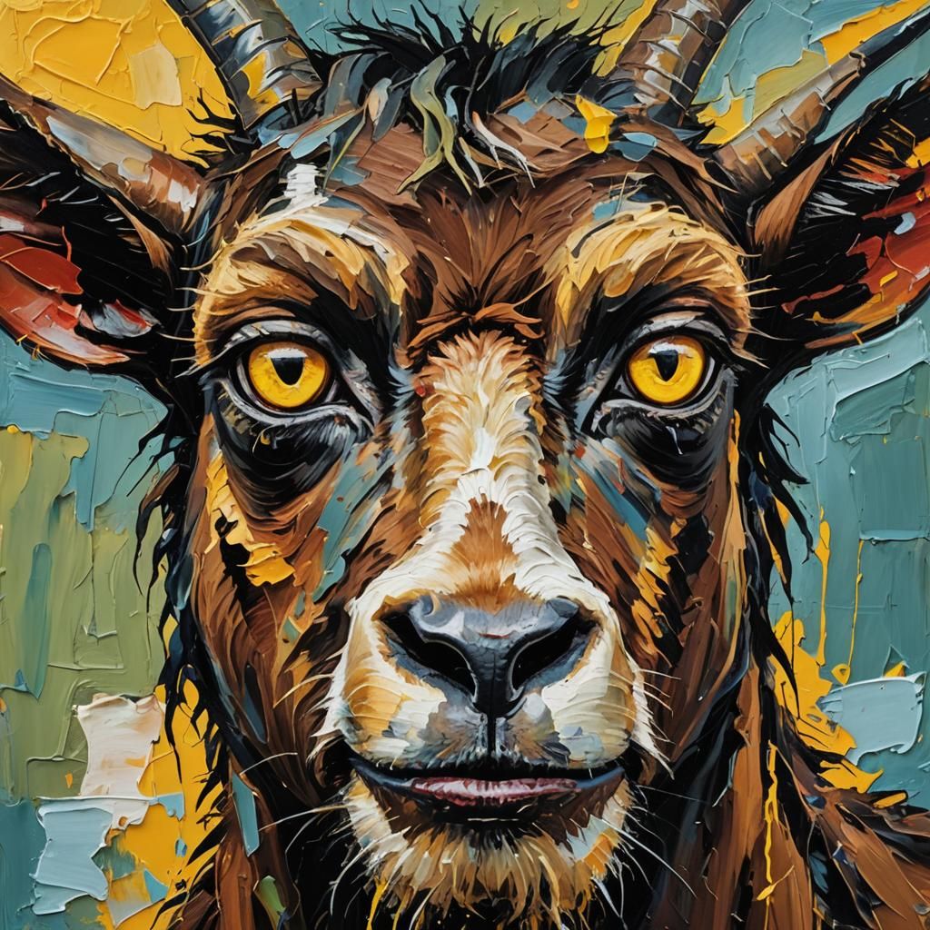 Expressive Goat Portrait in Neo-Expressionist Oil