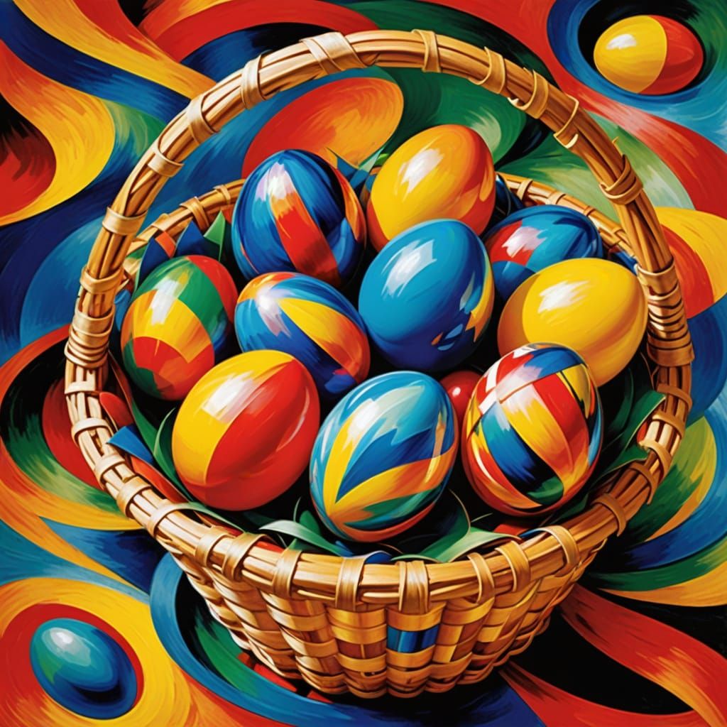Surreal Easter Egg Basket in Vibrant Abstract Style