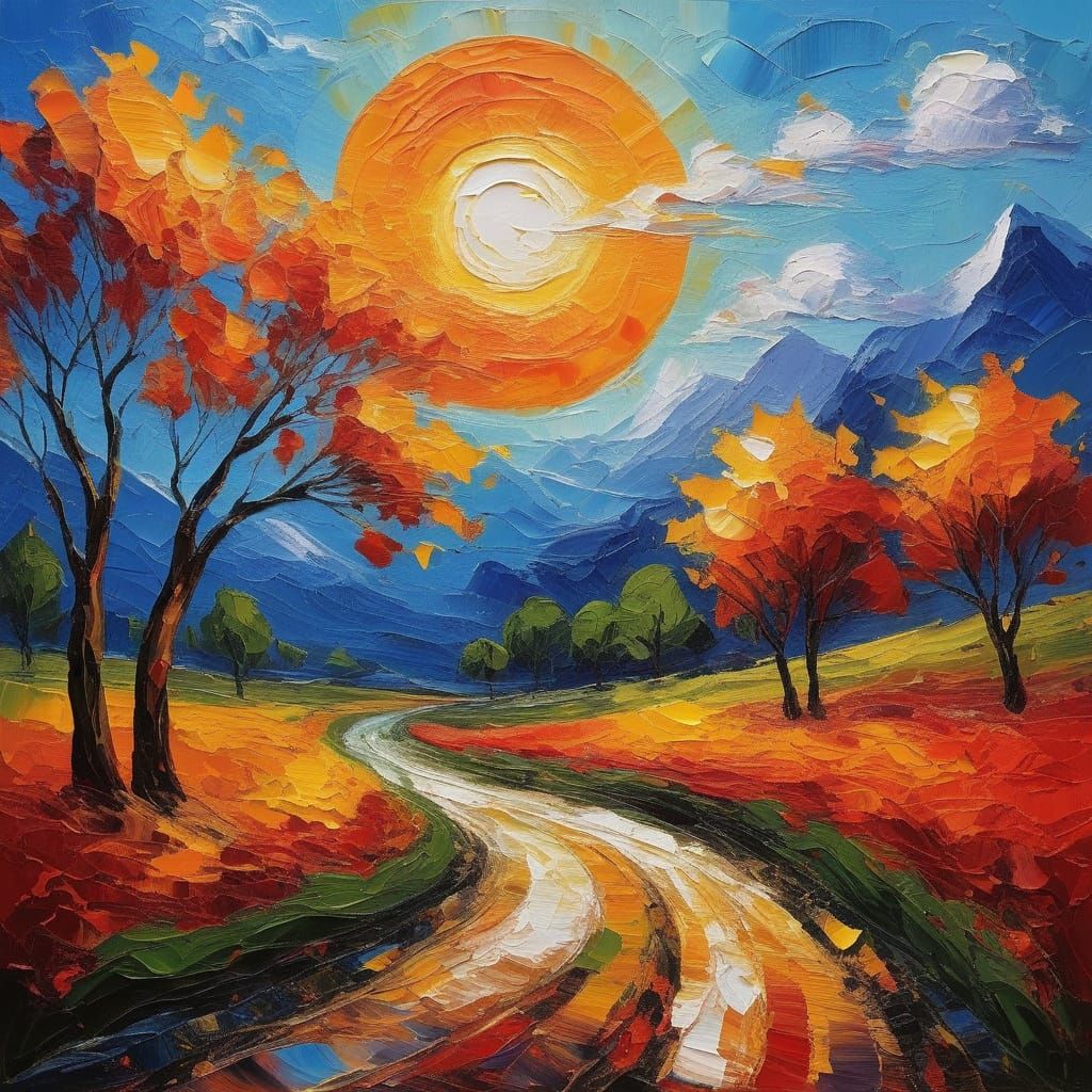 Vibrant Neo-Impressionist Landscape with Carotenoid Colors