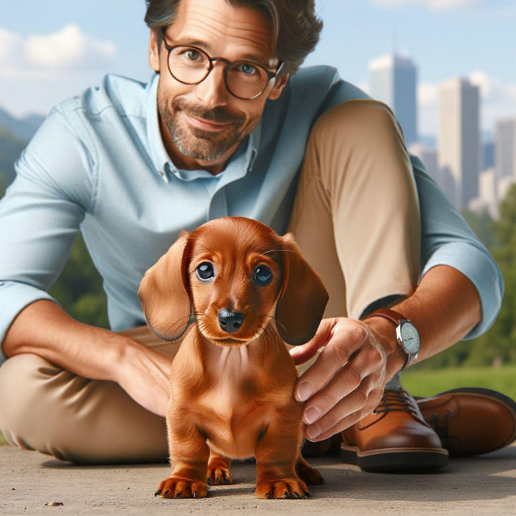 Adorable Dachshund Puppy and Owner Portrait