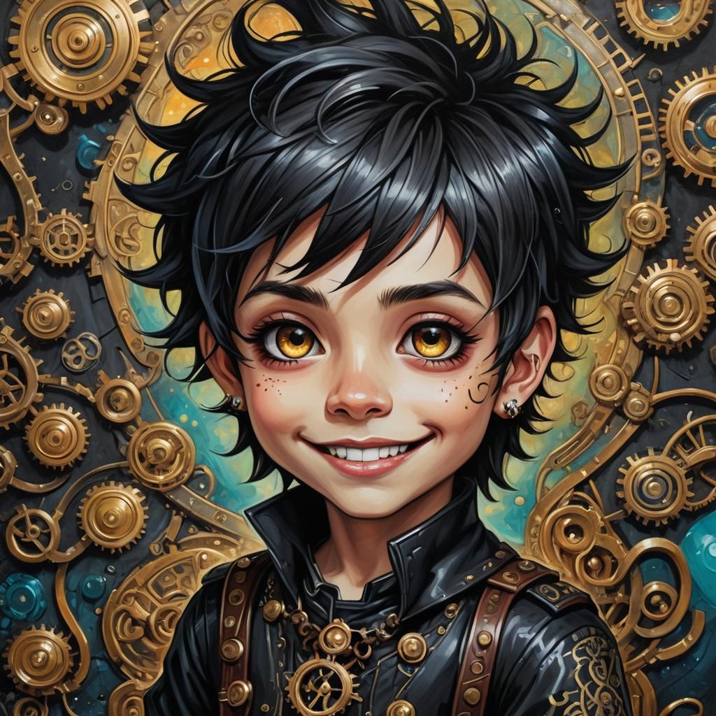 Chibi Punk Boy in Victorian Steampunk Style
