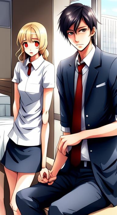 Sad Man and Therapist in Anime Style