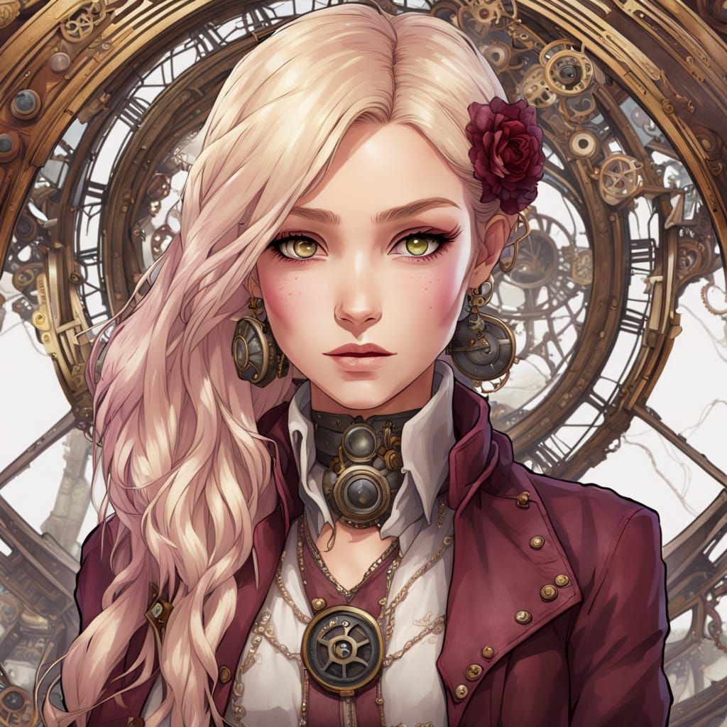 Steampunk Anime Girl with Blonde Hair in Arcane Art Style