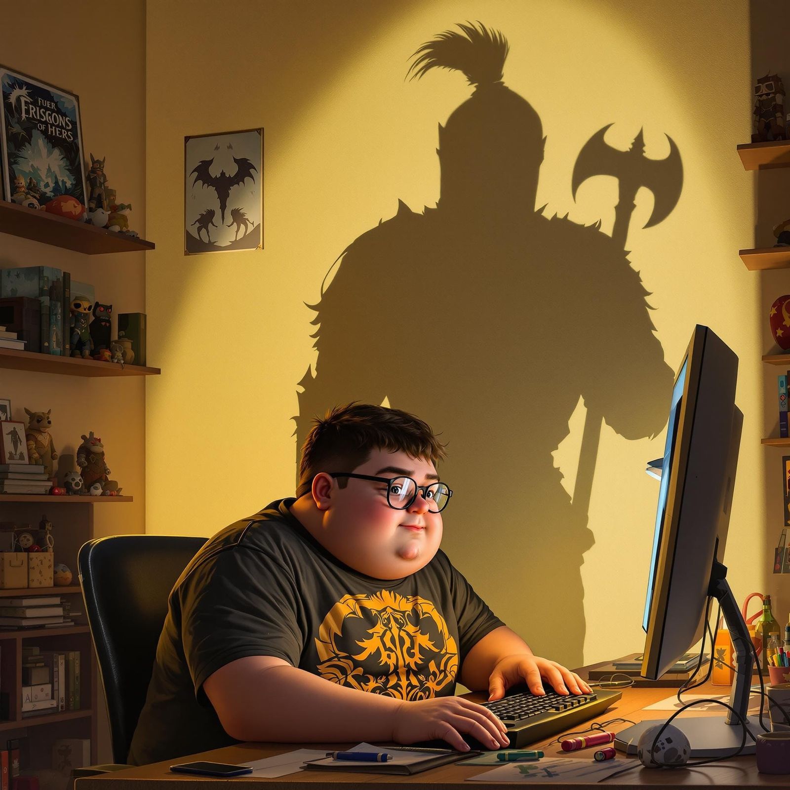 Young Gamer Embodies Brave Warrior in a Dreamlike Scene in P...