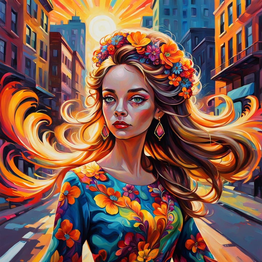 Psychedelic Foxy Lady in Vibrant Triadic Colors