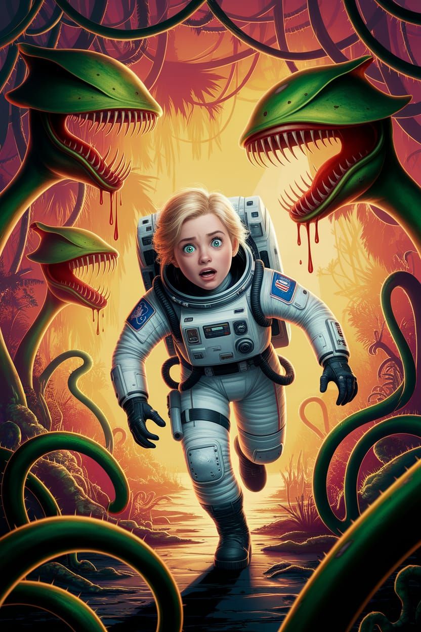 Astronaut's Escape Through Alien Jungle