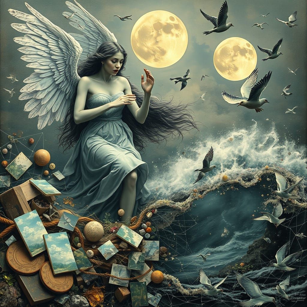 Angel of Memories in Shattered Mirrors, a Surreal Cosmic Sce...