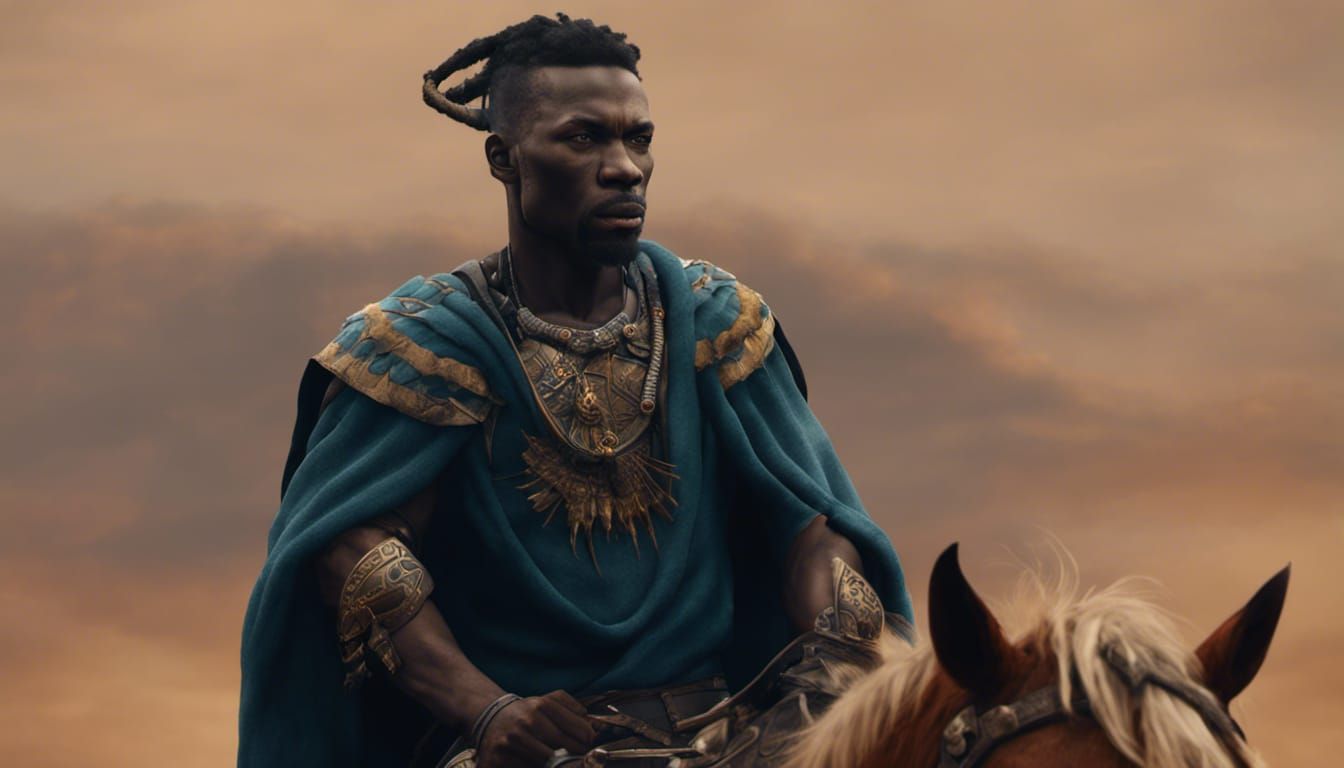 African Warrior on Horse in Detailed Matte Painting