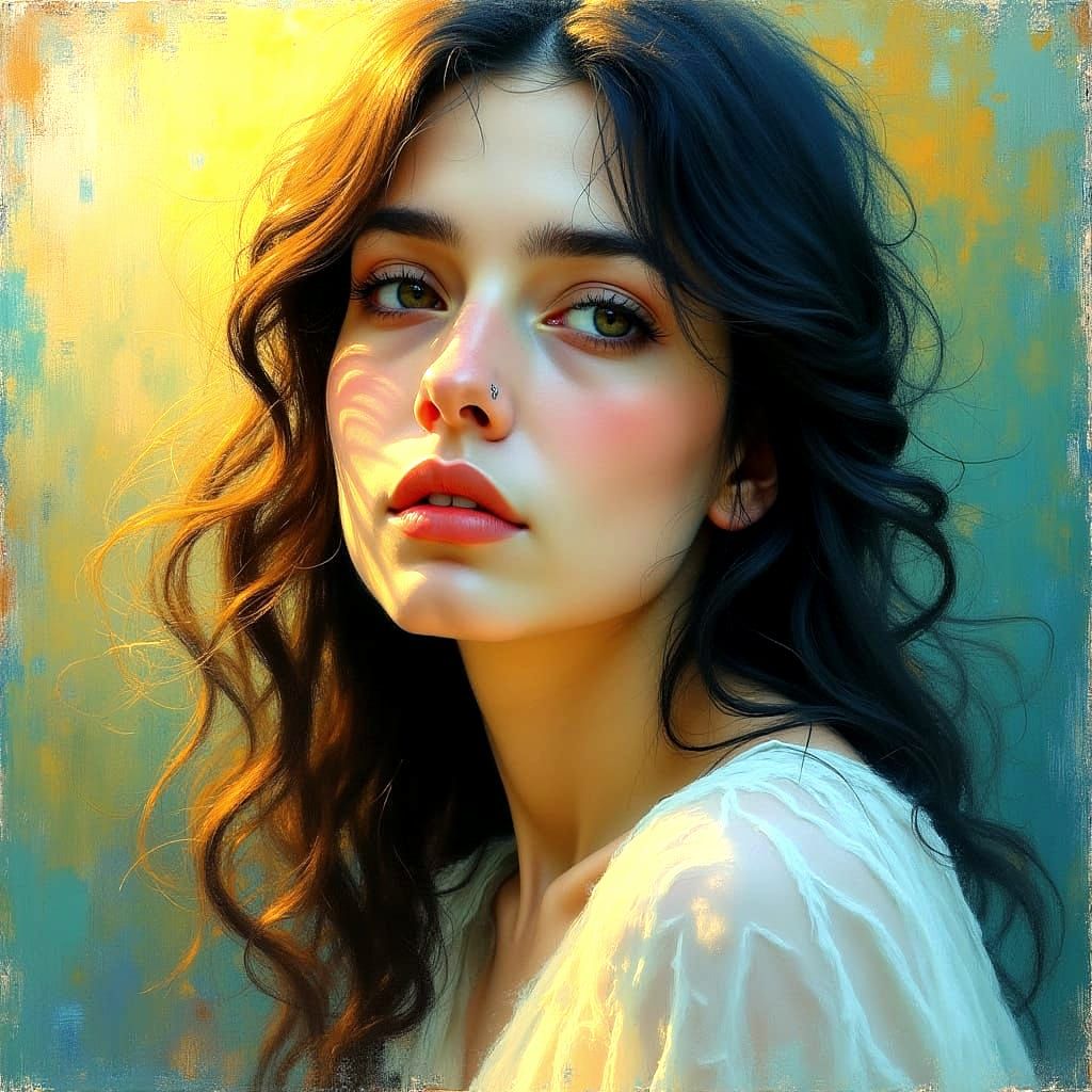 Ethereal Woman in a Golden Light, Inspired by Neo-Expression...