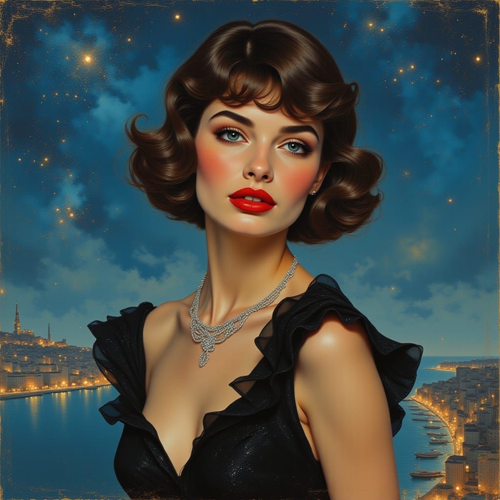 Audrey Hepburn as Tiffany's Icon in Art Nouveau Style