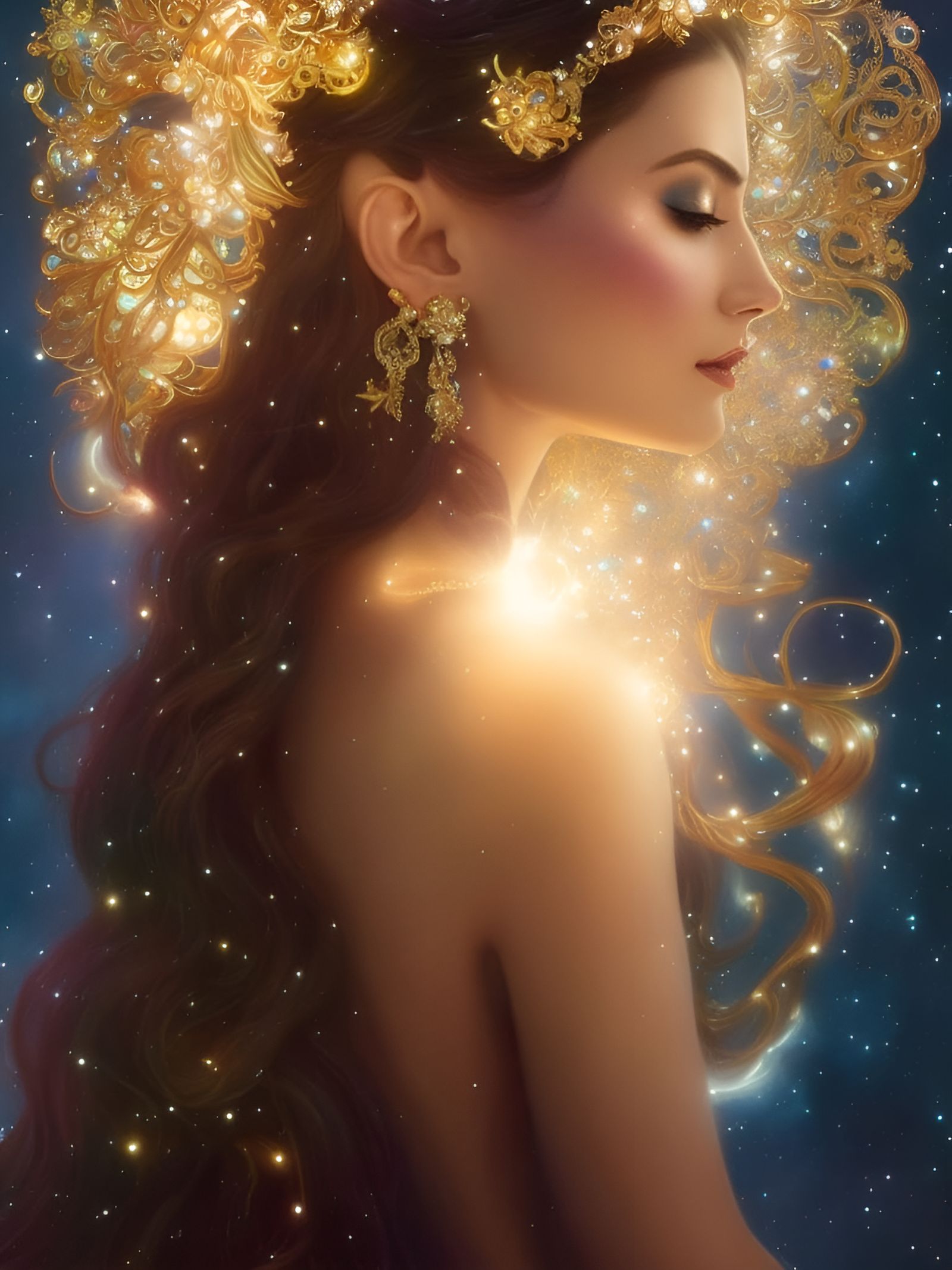 Elegant Starscape Empress in a Digital Painting