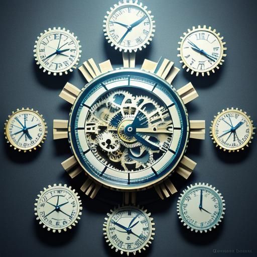 Colorful Gears and Clocks in Origami Papercraft Style