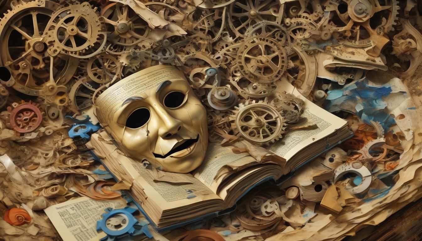 Surreal Book with Pinocchio Mask in Fauvist Style