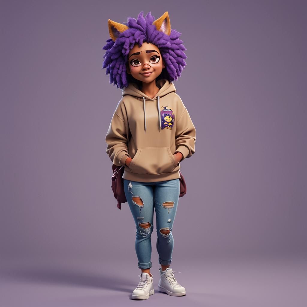 Wolf Girl in Hoodie: Pixar-Style 3D Digital Art