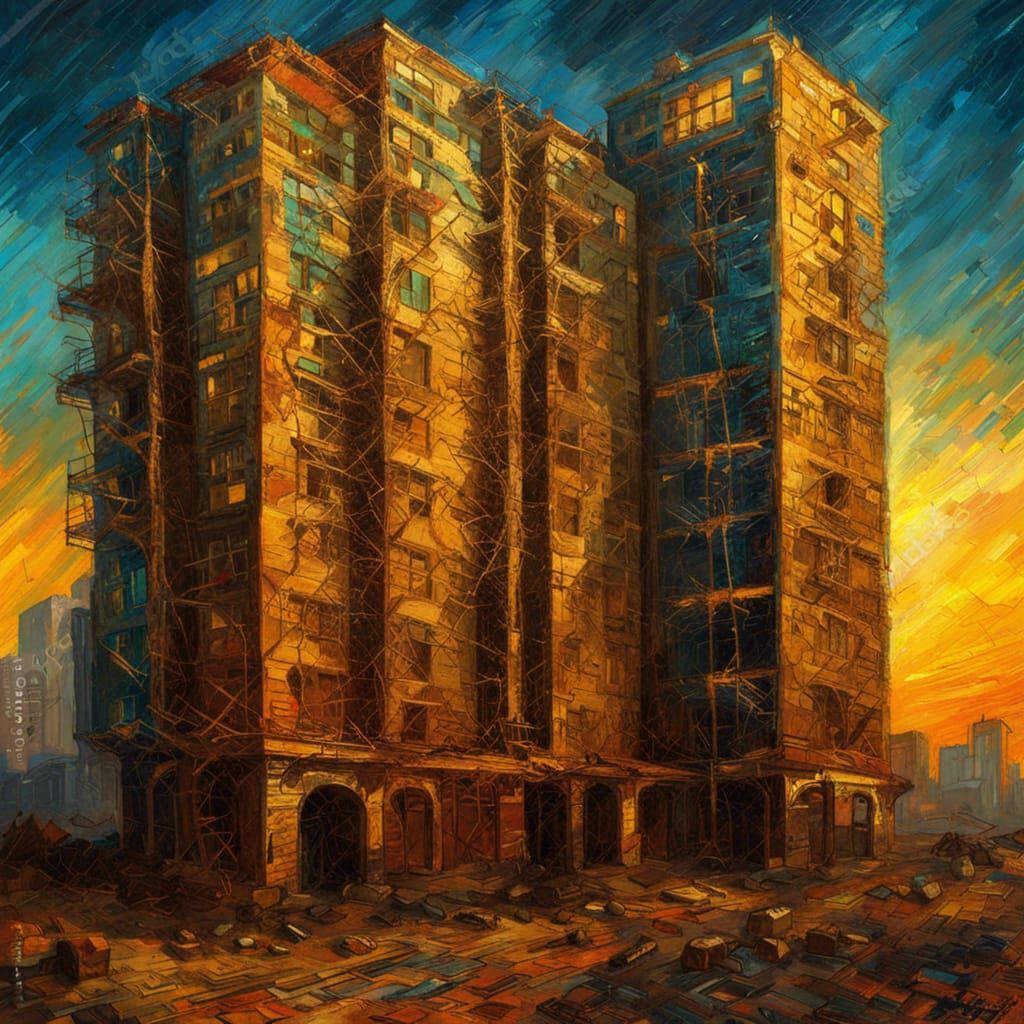 Post-Apocalyptic Skyscraper in Impressionist Style