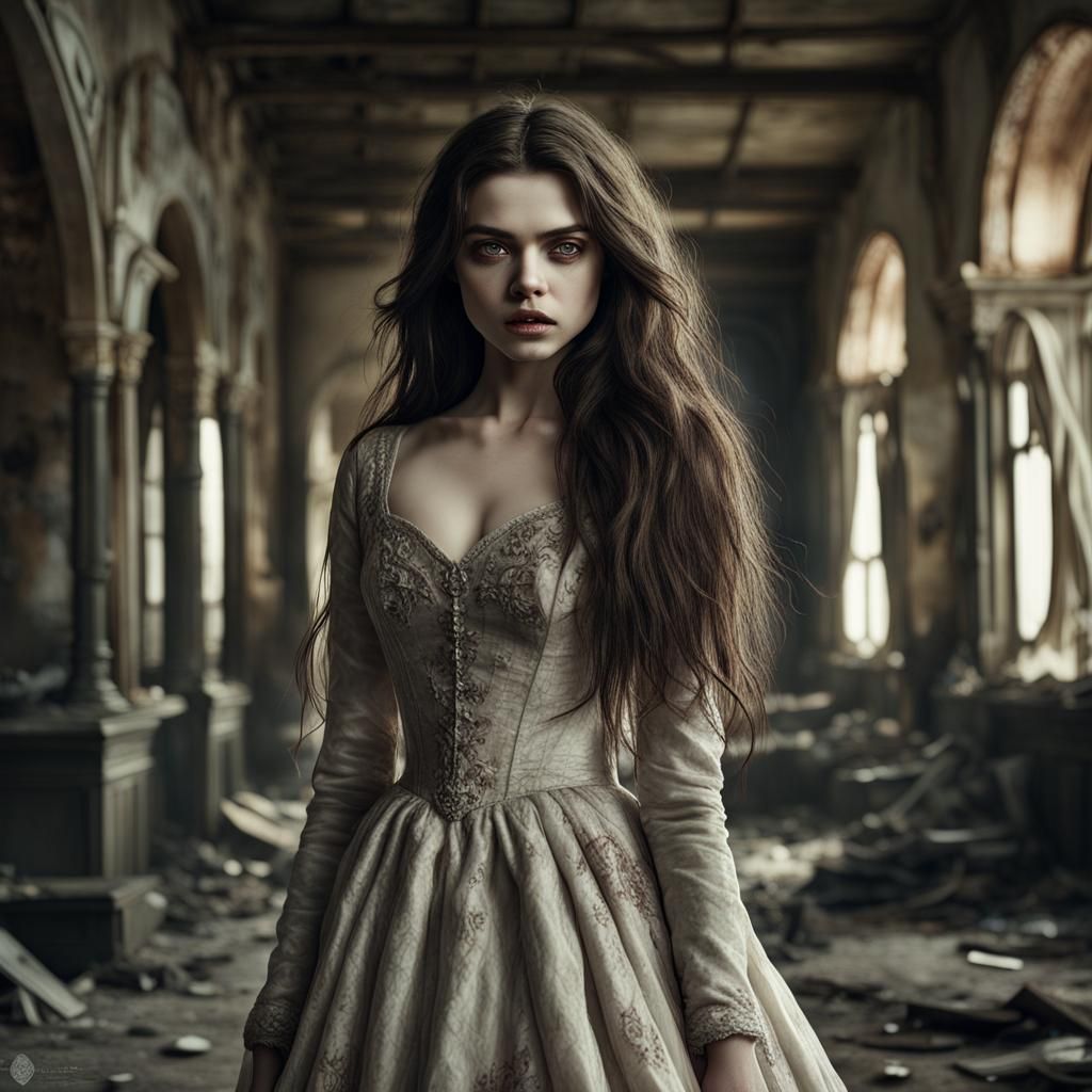 Vampire Lady in Abandoned Town, Cinematic HDR