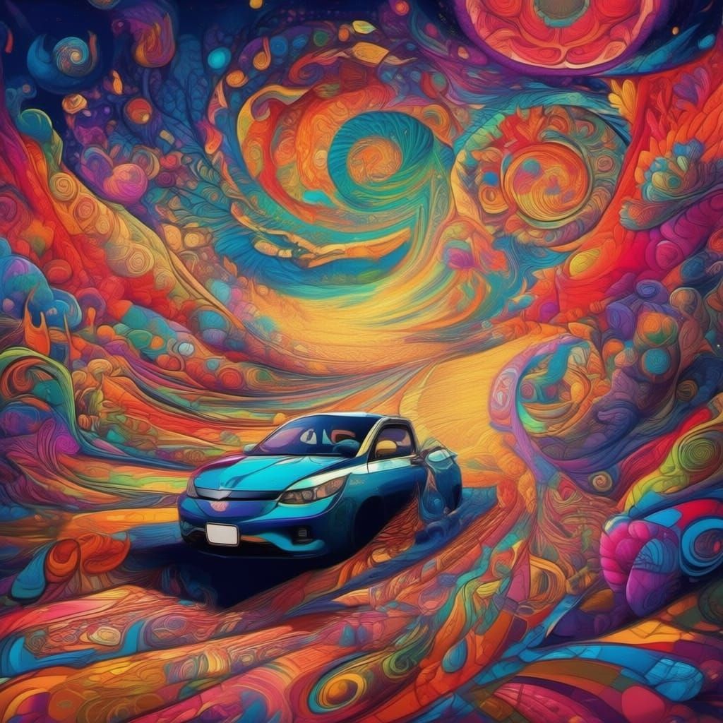 Fantastical Car on Road Matte Painting