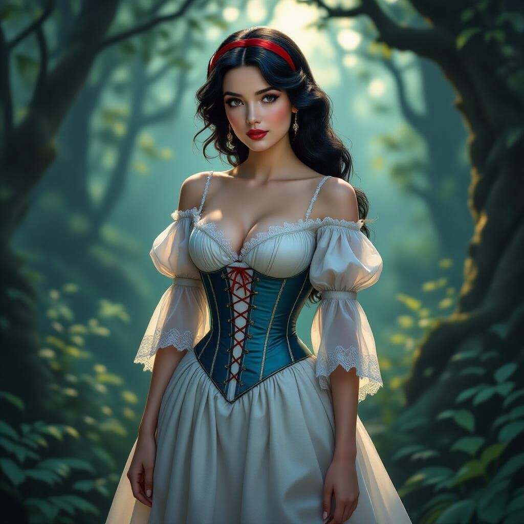 Snow White in Corset in Mystical Forest