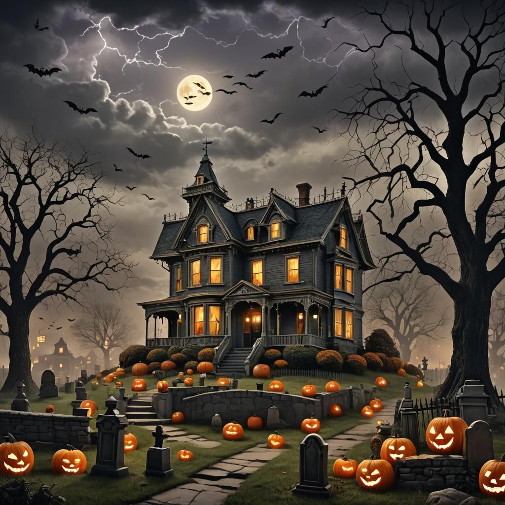 Halloween Haunted Mansion: Photorealistic 3D Digital Art