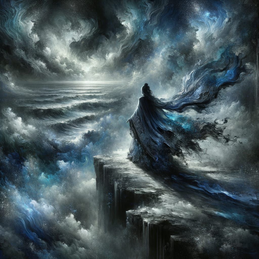 South Asian Sorceress on Stormy Cliff Edge