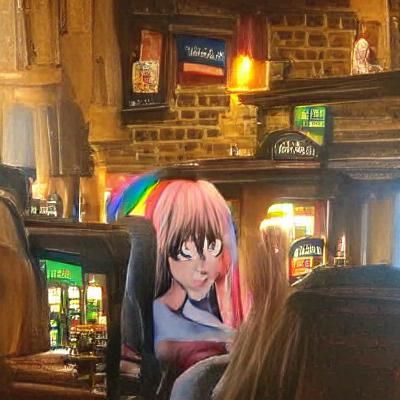 Anime Girl in Pub Digital Painting