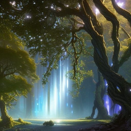 Iridescent Tree of Light Fantasy Painting
